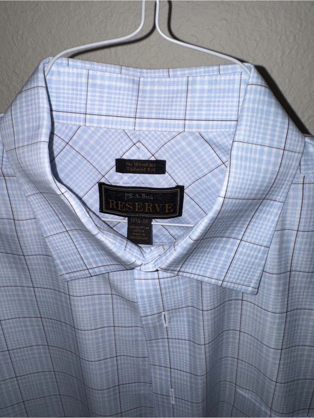 Jos. A. Bank Reserve Light Blue Windowpane Dress Shirt with Brown Grid